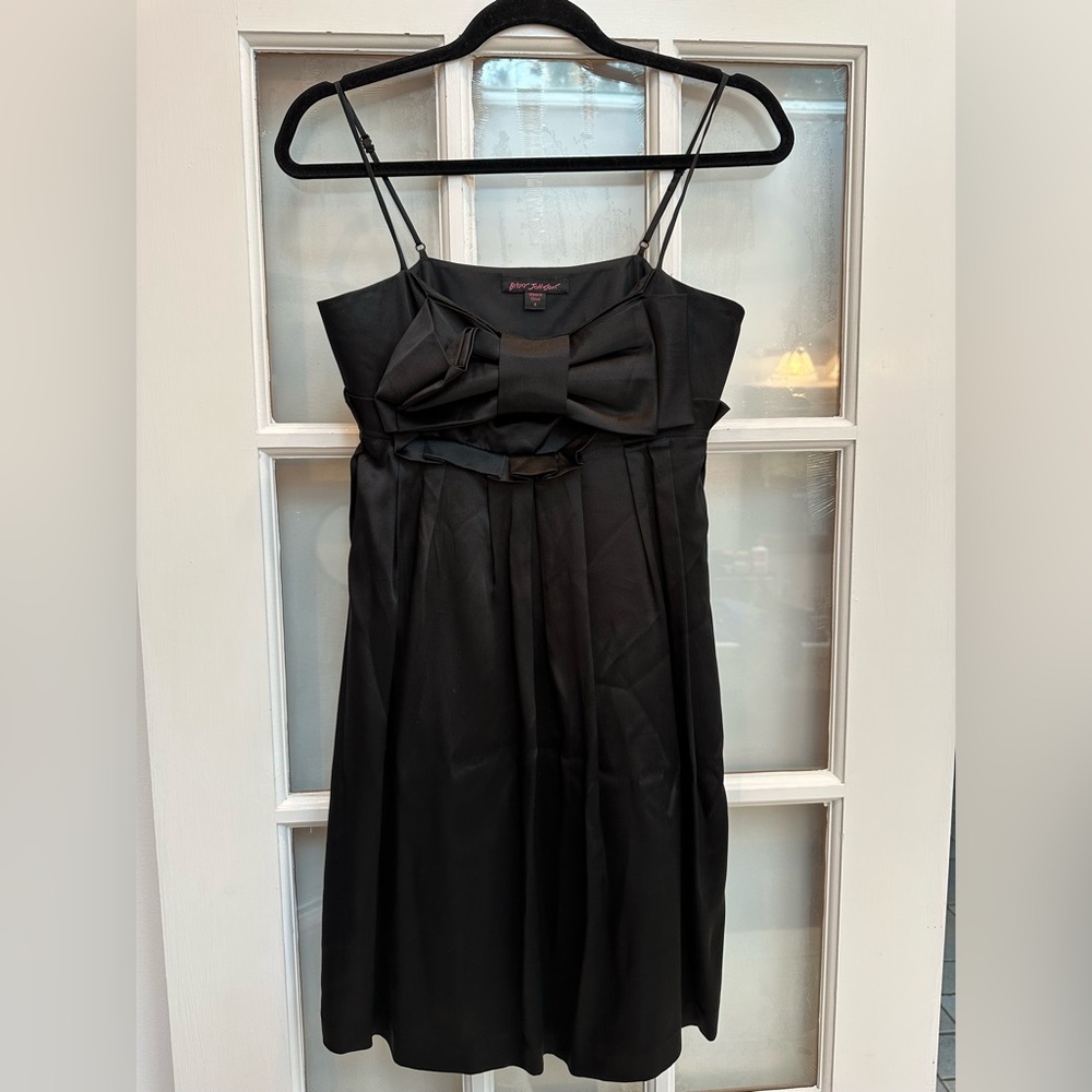 Vintage Y2K Betsey Johnson 100% Silk Babydoll Whimsigoth Bow Dress Size 4 S